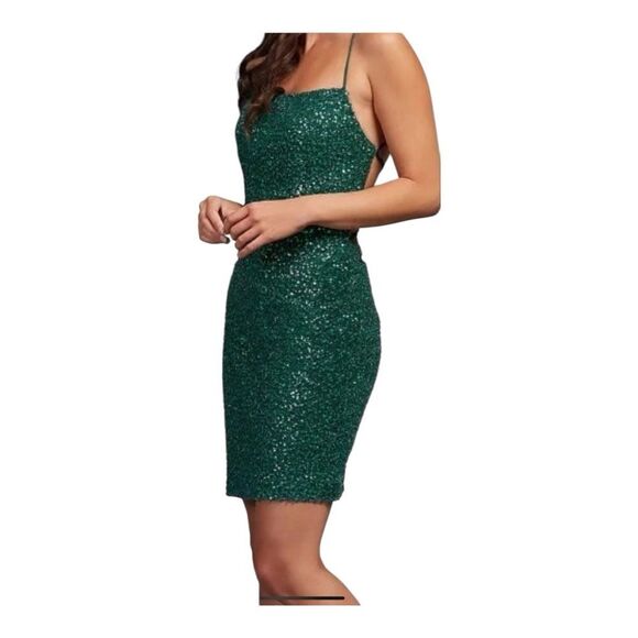 Glamorous Emerald Sequin Mini Dress by Prom Girl - Picture 4 of 7